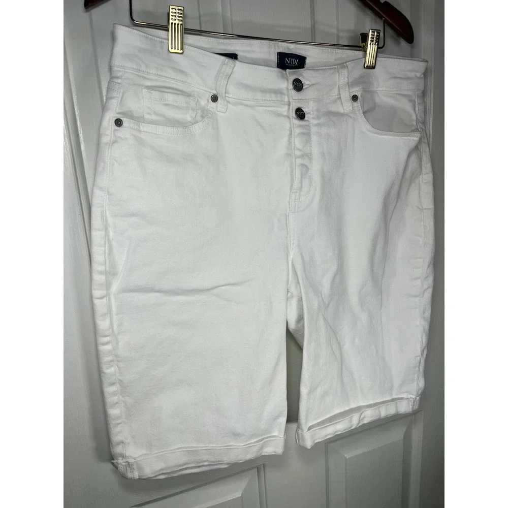 NYDJ Briella Shorts Womens 16 White Roll Cuff High Rise Lift Tuck Denim